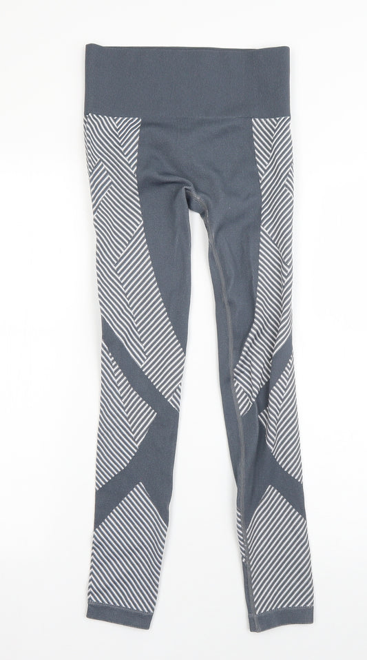 Primark Womens Blue Striped Polyester Compression Leggings Size 8 L24 in Regular