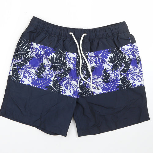 Easy Mens Blue Floral Polyester Cargo Shorts Size M  Regular  - swim beach