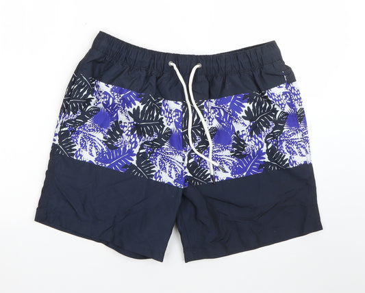 Easy Mens Blue Floral Polyester Cargo Shorts Size M  Regular  - swim beach