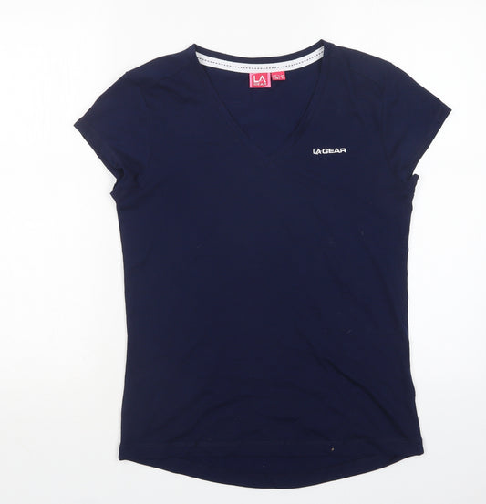 LA Gear Womens Blue  Polyester Basic T-Shirt Size 10 V-Neck
