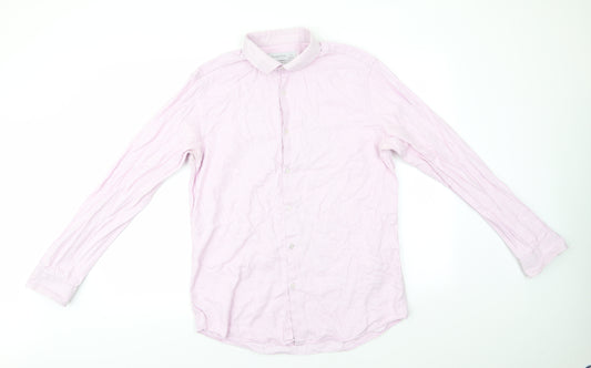 Primark Mens Pink  Cotton  Dress Shirt Size 17 Collared Button - Pink White mix 17 inch collar
