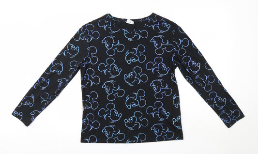 Primark Womens Black Solid Polyester Top Pyjama Top Size M   - Mickey Mouse