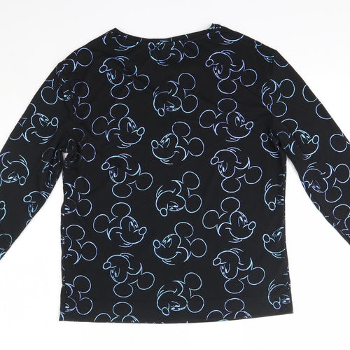Primark Womens Black Solid Polyester Top Pyjama Top Size M   - Mickey Mouse