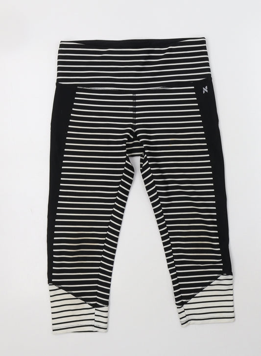 NEXT Womens Black Striped Polyester Cropped Leggings Size 8 L19 in Regular