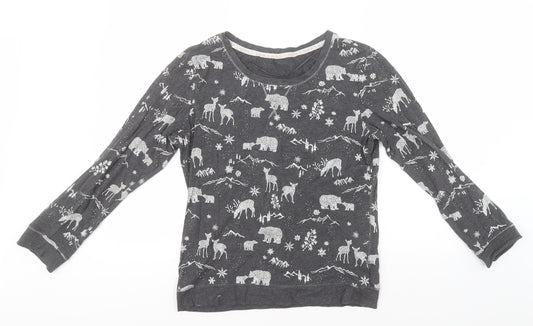 F&F Womens Grey Animal Print Cotton Top Pyjama Top Size 8