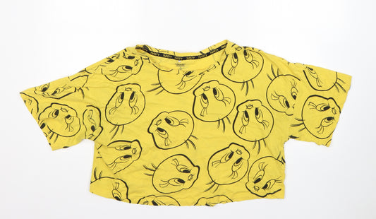 Primark Womens Yellow Animal Print Cotton Top Pyjama Top Size S   - LOONEY TUNES