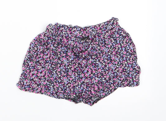 Primark Girls Black Floral Viscose Paperbag Shorts Size 2-3 Years  Regular Drawstring - Pink Purple White flowers