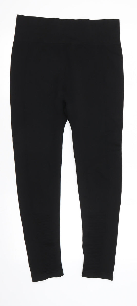 Workout Womens Black  Polyester Cropped Leggings Size L L25 in Regular Pullover - Leggings