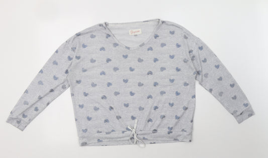 TU Womens Grey Geometric Polyester Top Pyjama Top Size 12  Drawstring - Heart Print