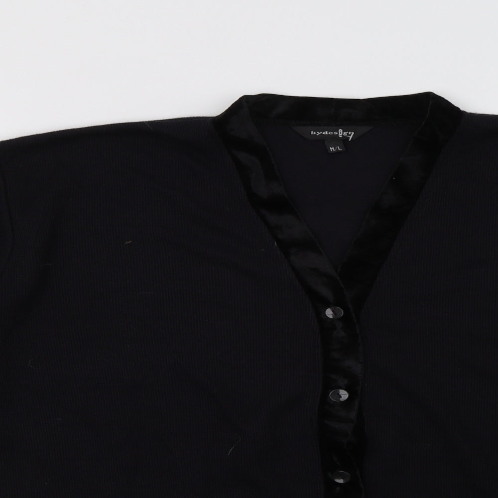 By Design Womens Black V-Neck Striped Polyester Cardigan Jumper Size L