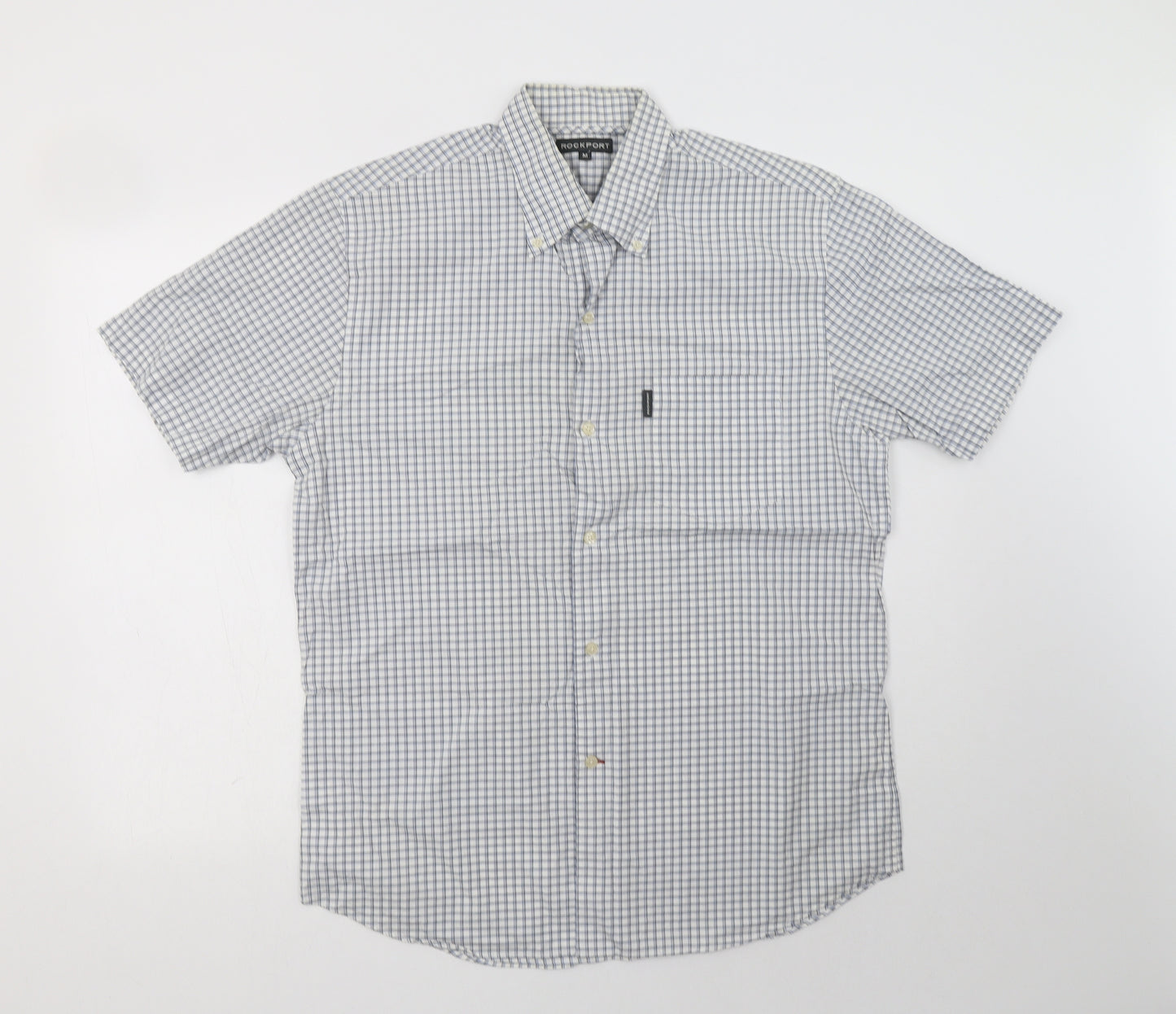 Rockport Mens Blue Check Cotton  Button-Up Size M Collared Button