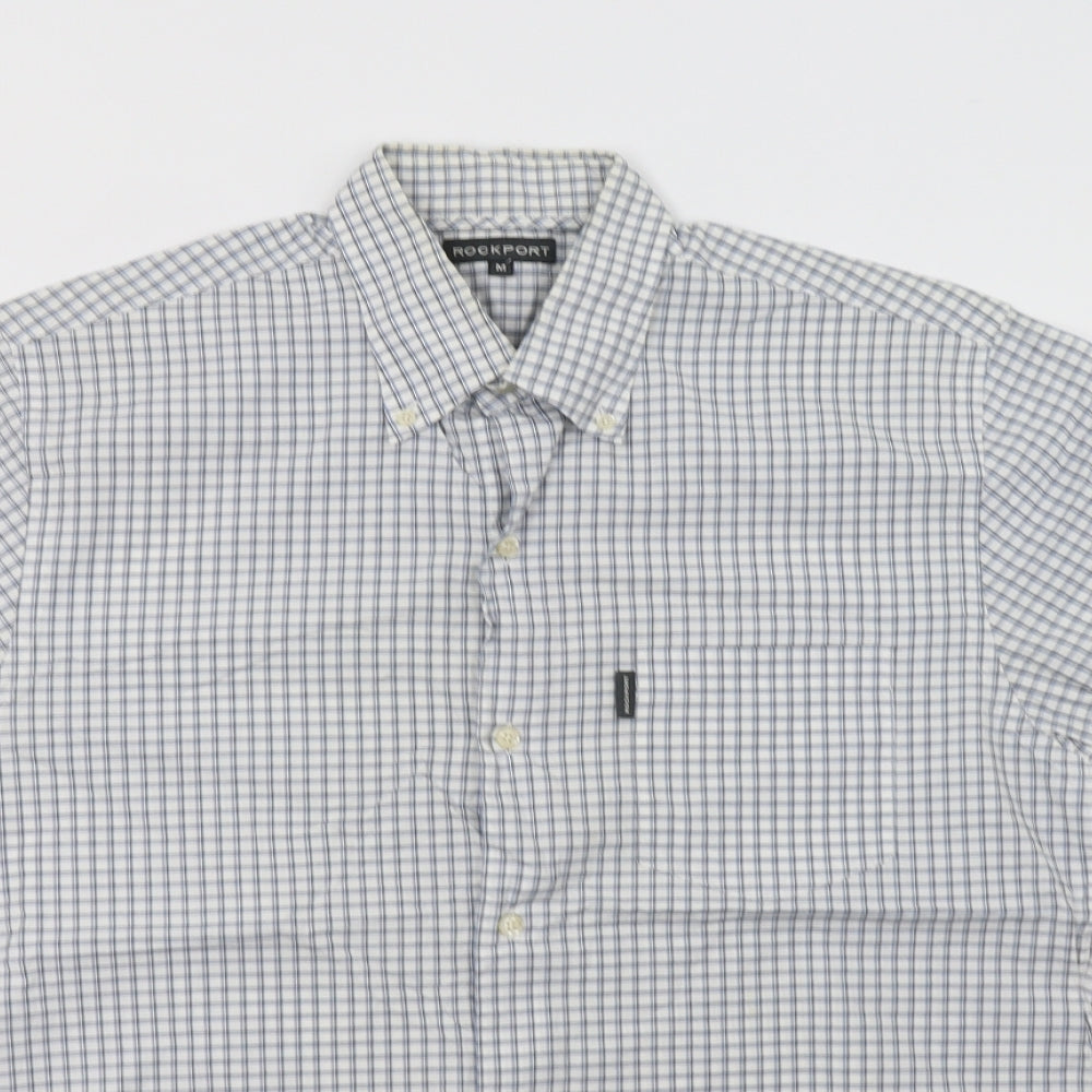 Rockport Mens Blue Check Cotton  Button-Up Size M Collared Button