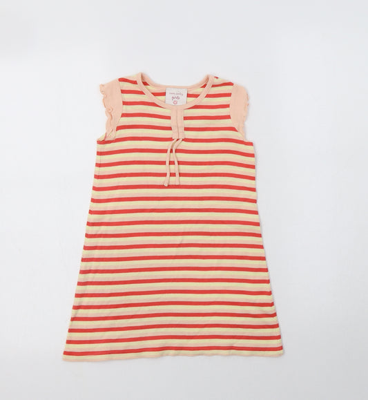 Laura Ashley Girls Red Striped Cotton A-Line  Size 4 Years  Crew Neck