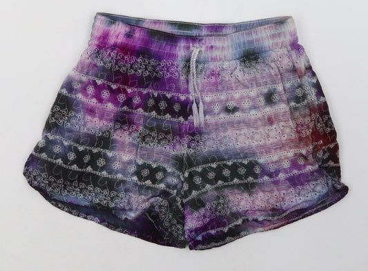 Gap Girls Purple Geometric Viscose Sweat Shorts Size 11-12 Years  Regular Tie - galaxy design