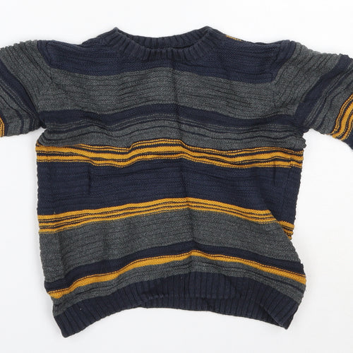 Nutmeg Boys Blue Round Neck Striped 100% Cotton Pullover Jumper Size 4-5 Years