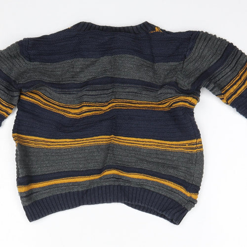Nutmeg Boys Blue Round Neck Striped 100% Cotton Pullover Jumper Size 4-5 Years