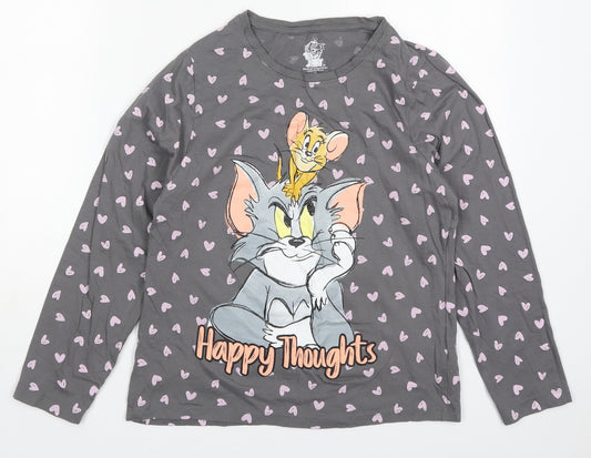 Primark Womens Grey Solid Cotton Top Pyjama Top Size 6   - Tom and Jerry Happy Thoughts