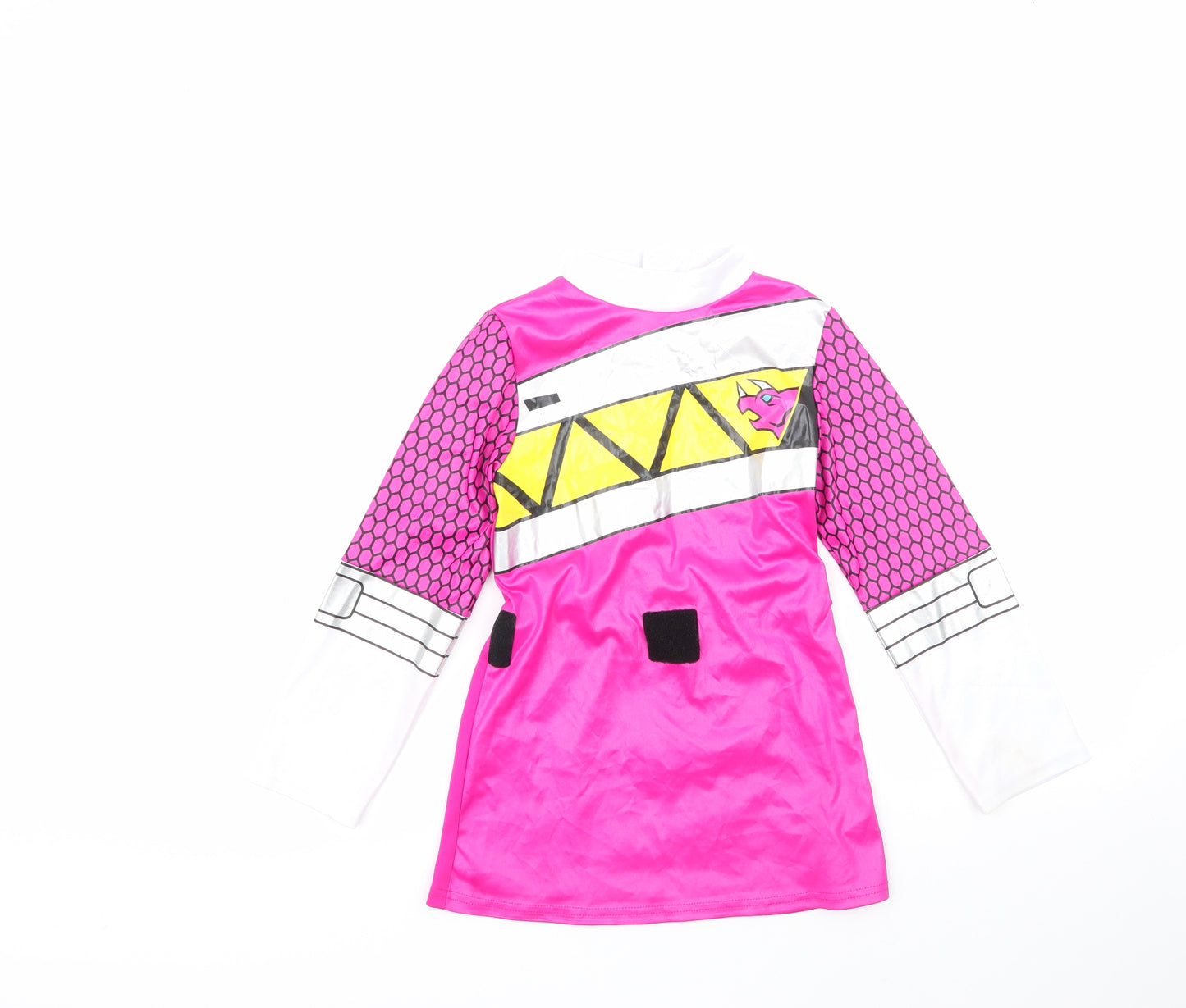 Power Rangers Girls Multicoloured Geometric 100% Polyester Fit & Flare  Size 7-8 Years  Round Neck  - power rangers