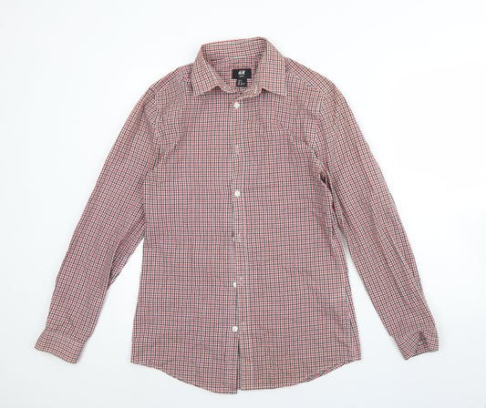 H&M Mens Red Plaid Cotton  Dress Shirt Size S Collared Button