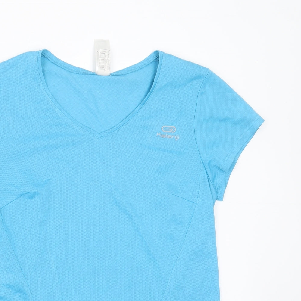Kalenji Womens Blue  Polyester Basic T-Shirt Size XS V-Neck