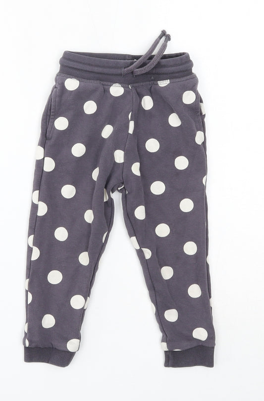 George Girls Grey Polka Dot Cotton Jogger Trousers Size 2-3 Years  Regular