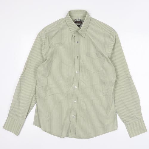 River Island Mens Green Striped Cotton  Dress Shirt Size M Collared