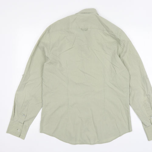 River Island Mens Green Striped Cotton  Dress Shirt Size M Collared
