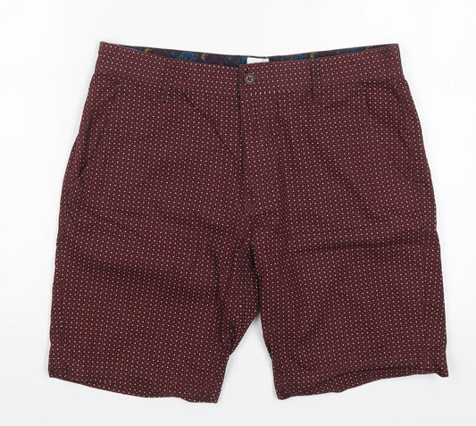 Soviet Mens Red Polka Dot Cotton Bermuda Shorts Size S L8 in Regular Button - Burgundy
