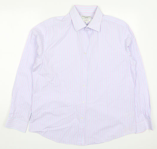 Stovel & Mason Mens Blue Striped Cotton  Dress Shirt Size 17 Collared Button - Pink