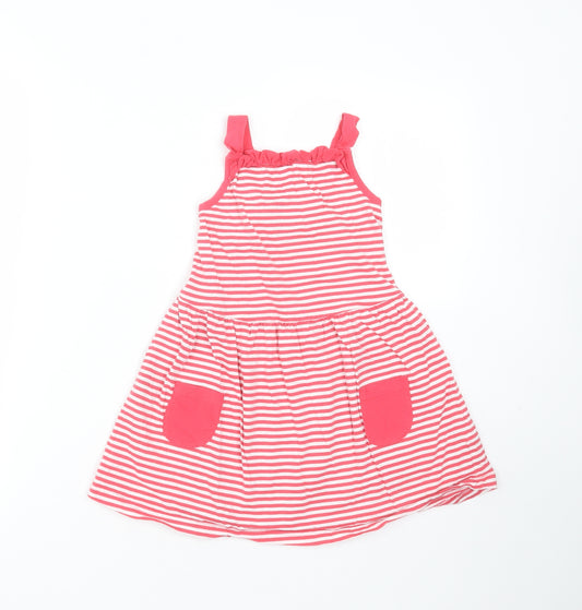 George Girls Pink Striped Cotton Fit & Flare  Size 4-5 Years  Round Neck