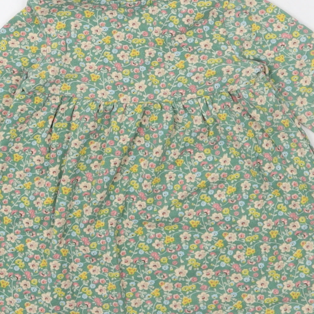 Cath Kidston Girls Green Floral Cotton T-Shirt Dress  Size 9-12 Months  Round Neck Pullover
