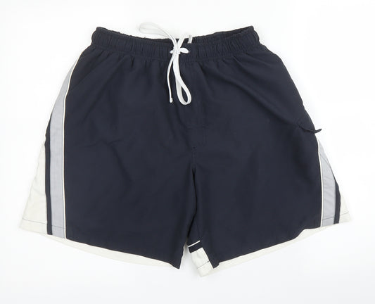 Easy Mens Blue  Polyester Sweat Shorts Size M  Regular Drawstring