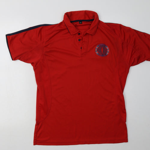 bodedern Mens Red  Polyester Basic Polo Size M Collared Button