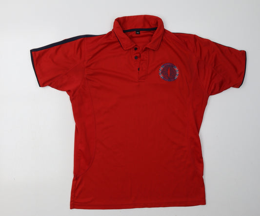 bodedern Mens Red  Polyester Basic Polo Size M Collared Button