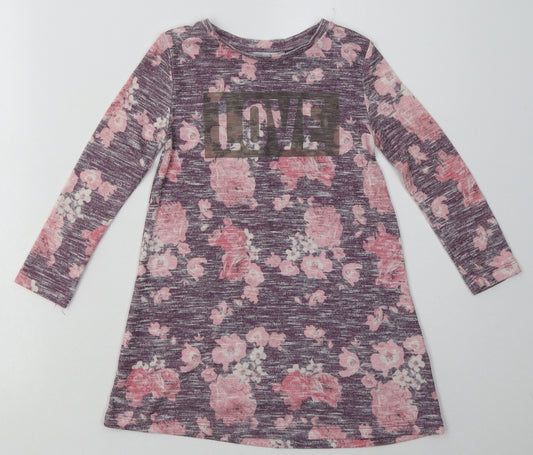 Primark Girls Pink Floral Polyester A-Line  Size 4-5 Years  Crew Neck Pullover - love
