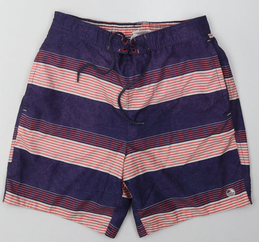 F&F Mens Purple Striped Polyester Sweat Shorts Size S L7 in Regular Tie