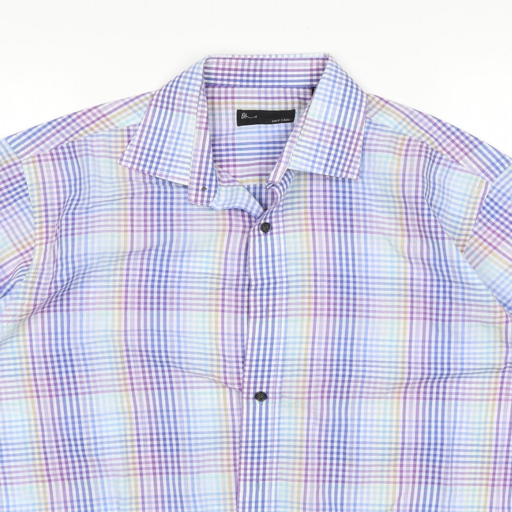 BHS Mens Multicoloured Check Polyester  Dress Shirt Size 15.5 Collared