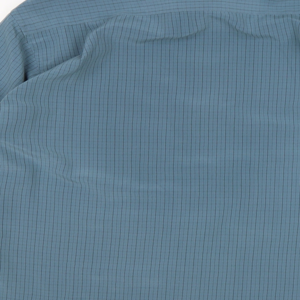 Simon Taylor Mens Green Check Polyester  Dress Shirt Size M Collared