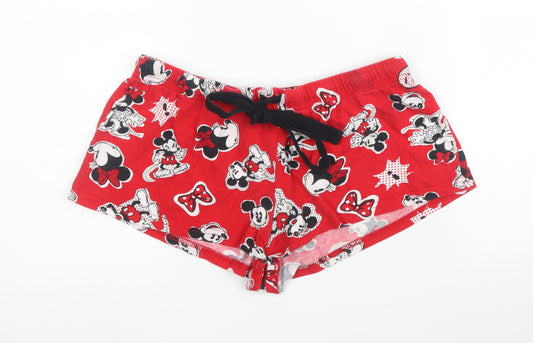 Disney Womens Red Solid Cotton Capri Sleep Shorts Size M  Drawstring - Minnie Mouse