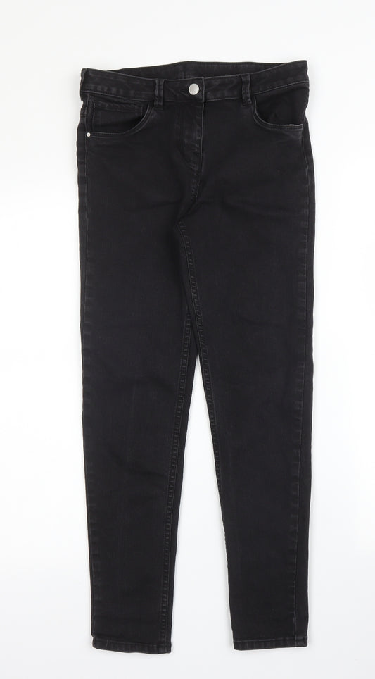 Nutmeg Girls Black  Cotton Skinny Jeans Size 12 Years L24 in Regular Zip