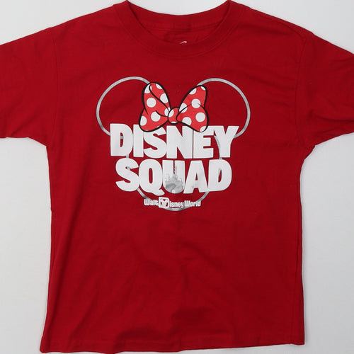 Hanes Girls Red  Cotton Basic T-Shirt Size S Crew Neck Pullover - disney squad