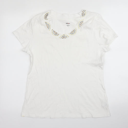 Style & Co Womens White  Cotton Basic Blouse Size L Round Neck