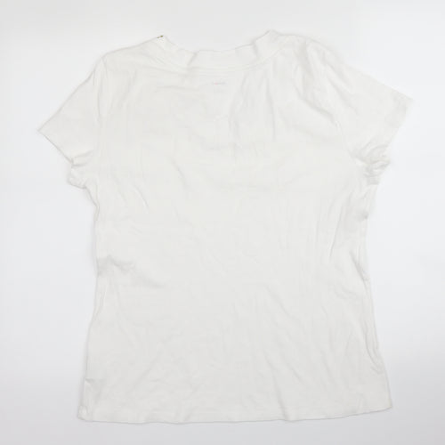 Style & Co Womens White  Cotton Basic Blouse Size L Round Neck
