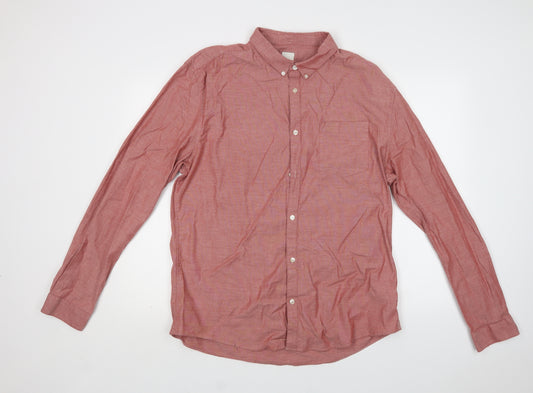 River Island Mens Pink  Cotton  Dress Shirt Size 2XL Collared Button