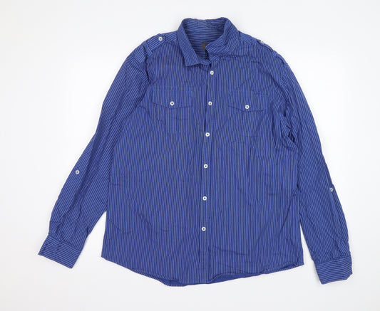 Burton  Mens Blue Striped Cotton  Dress Shirt Size XL Collared