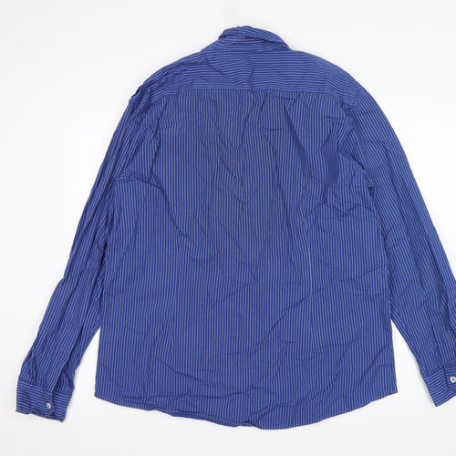 Burton  Mens Blue Striped Cotton  Dress Shirt Size XL Collared