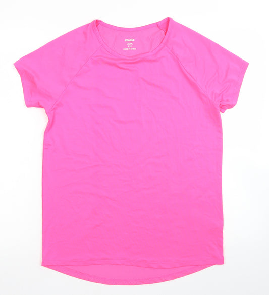 Studio Womens Pink  Polyester Basic T-Shirt Size 8 Crew Neck