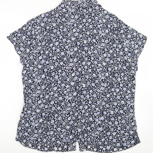 Anne Brooks Womens Blue Floral Viscose Basic Button-Up Size 18 Collared