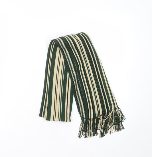 Preworn Mens Green Striped Polyester Scarf  One Size
