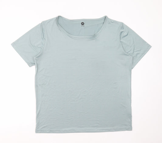 XT Womens Green Striped Polyester Basic T-Shirt Size 14 Round Neck